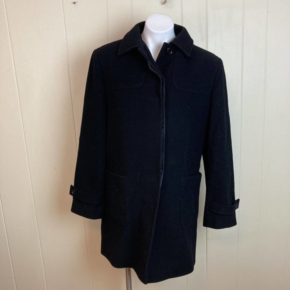 Vintage Jackets & Blazers - Vintage Lambswool Cashmere Classic Black Overcoat 14 Career Formal Dressy